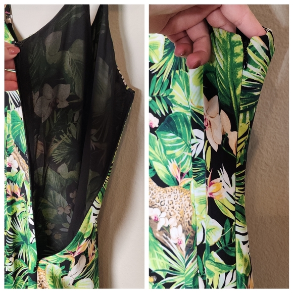 WHBM Jungle Leopard Green Tropical Sleeveless Maxi Dress Size 16 - Picture 16 of 16